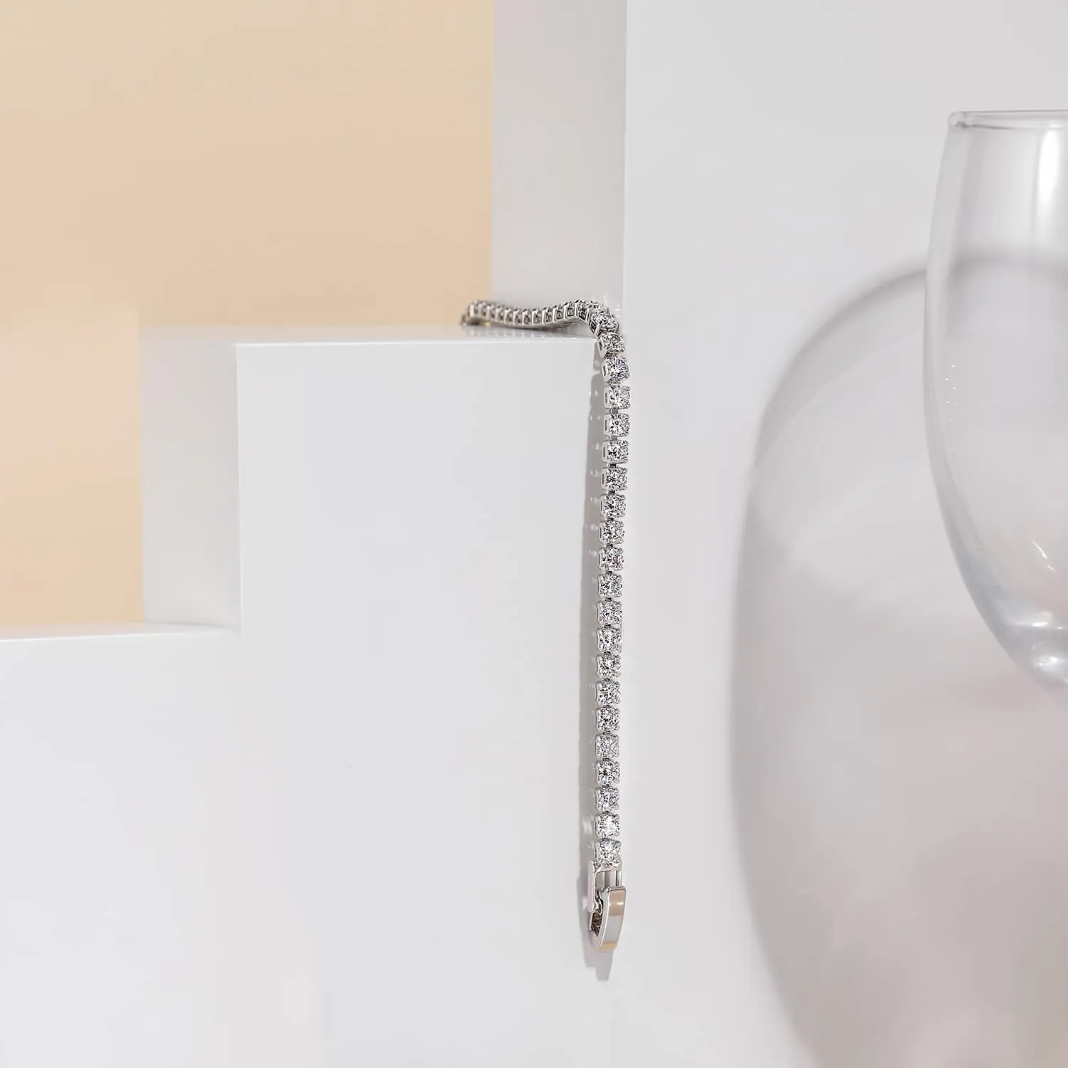Mameloly 3mm Cubic Zirconia Classic Tennis Bracelet Silver Round Charm CZ Bracelets for Women Size 6.5-7.5 Inch