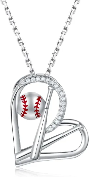 MANBU Sterling Silver Baseball Necklace Earrings for Women Baseball Bat Heart Pendant Sport Jewelry Gifts for Daughter Granddaughter