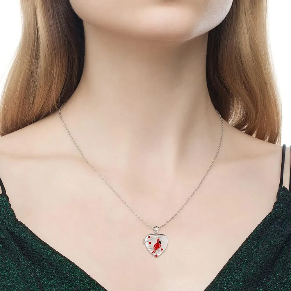 MANBU Sterling Silver Cardinal Jewelry for Women - Red Bird Stud Earrings Pendant Locket Necklace Bracelet Always In My Heart Memorial Jewelry Gift