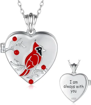 MANBU Sterling Silver Cardinal Jewelry for Women - Red Bird Stud Earrings Pendant Locket Necklace Bracelet Always In My Heart Memorial Jewelry Gift
