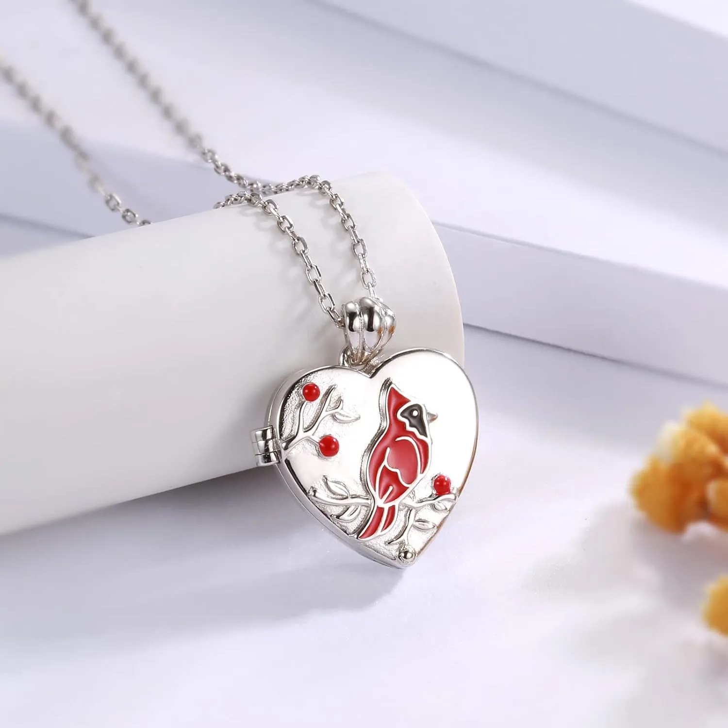 MANBU Sterling Silver Cardinal Jewelry for Women - Red Bird Stud Earrings Pendant Locket Necklace Bracelet Always In My Heart Memorial Jewelry Gift