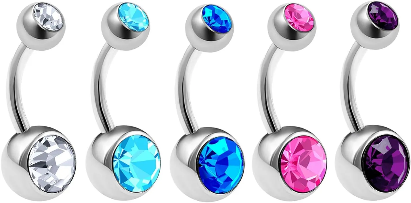 MATIGA Surgical Steel 14 gauge 5/16 8mm Belly Button Rings Piercing Jewelry Ear Lobe Earring navel 8mm 5mm Crystal Ball More Choices
