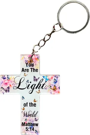 Matthew 5 14 You Are the Light of the World Christian Acrylic Keychain Gifts Bible Verse Cross Keychain for All Ages Faith Inspirational Size 2.5 Inches x 2 Inches