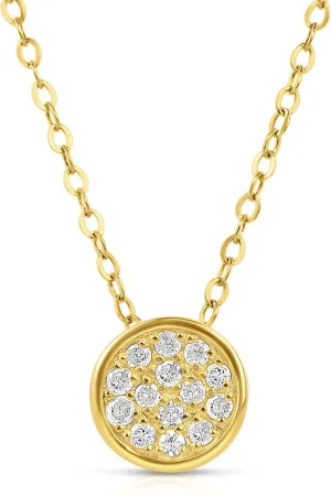 MAX   STONE 10K Gold Diamond Necklace for Women | Round Solitaire Pendant With 18" Slip Through Chain | Real Gold Cluster Necklace