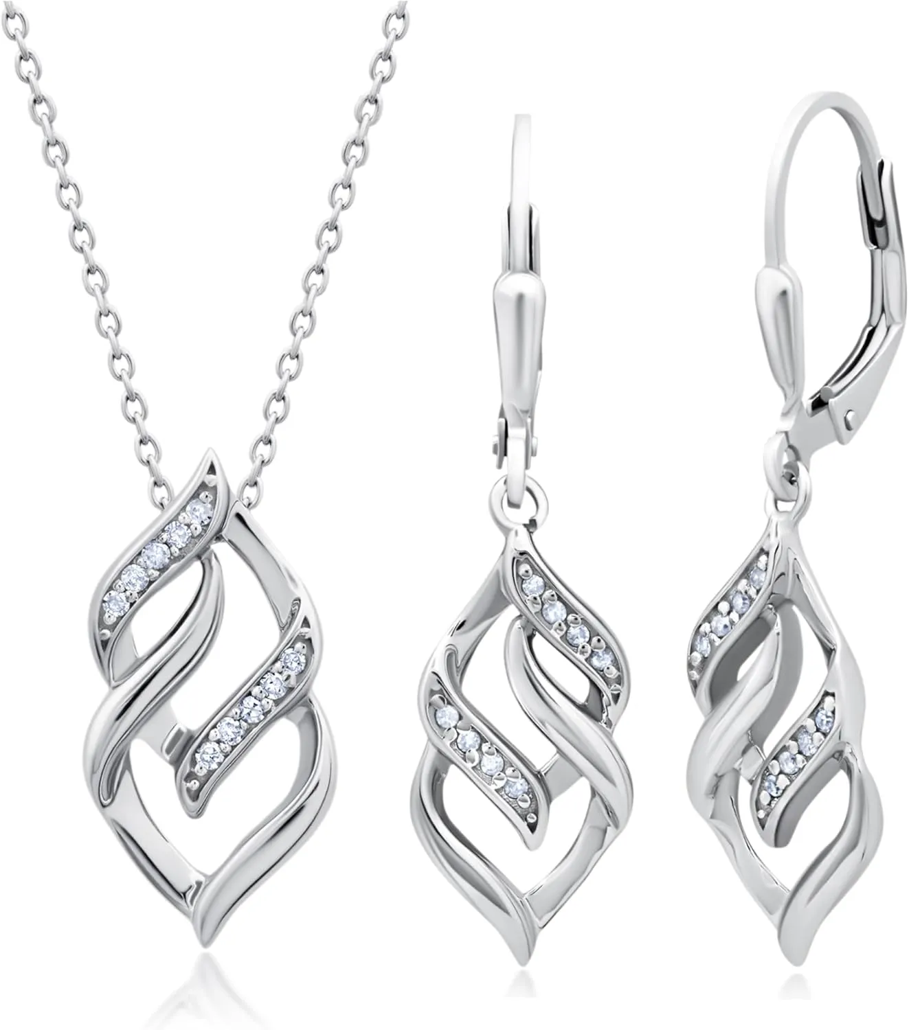 MAX   STONE Diamond Eternity Pendant Necklace and Dangle Earrings for Women in Sterling Silver | 0.17 Carat Real Diamond Necklace and Earring Sets