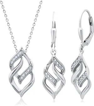 MAX   STONE Diamond Eternity Pendant Necklace and Dangle Earrings for Women in Sterling Silver | 0.17 Carat Real Diamond Necklace and Earring Sets
