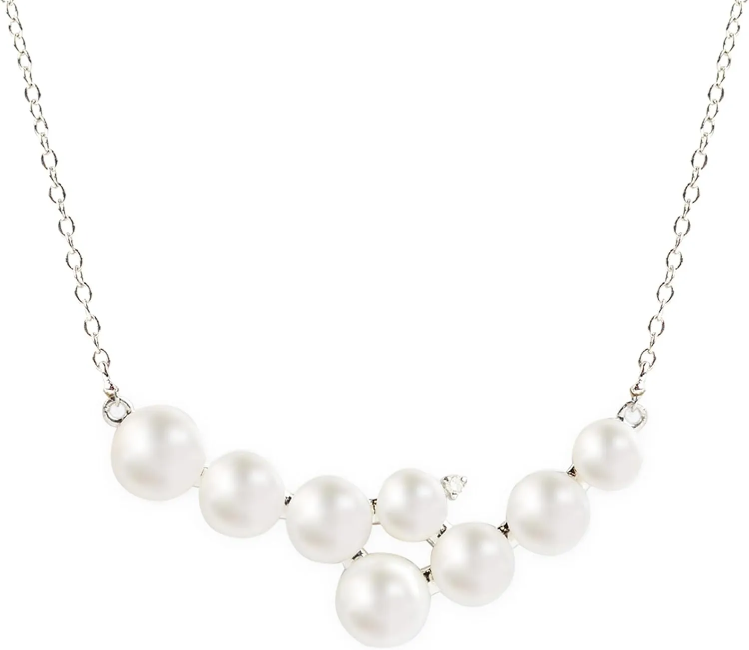 MAX   STONE Freshwater Pearl Necklace for Women in Sterling Silver | Pearl Necklace with Diamond Accent | Real Pearl Pendant Necklace for Women in Various Designs