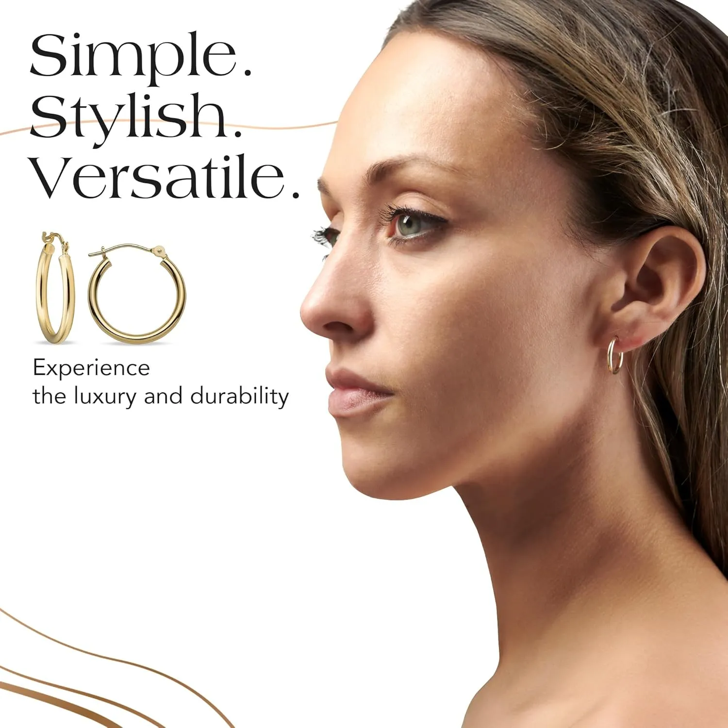 MAZZERI Solid Gold Hoop Earrings 14k Real Gold For Women and Men - Hypoallergenic, Made in the USA, Available in Yellow or White Gold