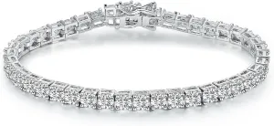 MDFUN 18K White Gold Plated Tennis Bracelet 4.0mm Round Cubic Zirconia Cut Diamond Imitation for Women and Men Hypoallergenic & Durable | 6-8.5 inch