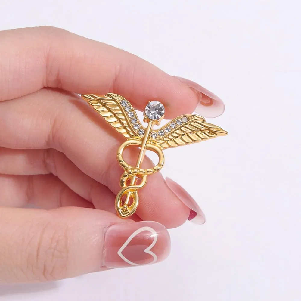Medical Symbol Caduceus Stethoscope RN Nursing Badge Brooches Lapel Pin for Registered Nurse Doctor Rod of Asclepius Emergency Brooch Jewelry