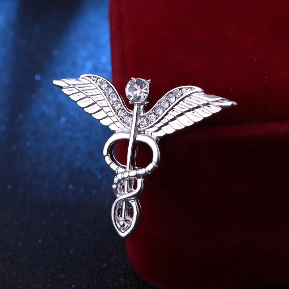 Medical Symbol Caduceus Stethoscope RN Nursing Badge Brooches Lapel Pin for Registered Nurse Doctor Rod of Asclepius Emergency Brooch Jewelry