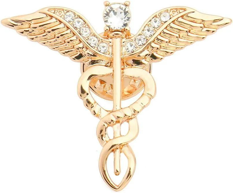 Medical Symbol Caduceus Stethoscope RN Nursing Badge Brooches Lapel Pin for Registered Nurse Doctor Rod of Asclepius Emergency Brooch Jewelry