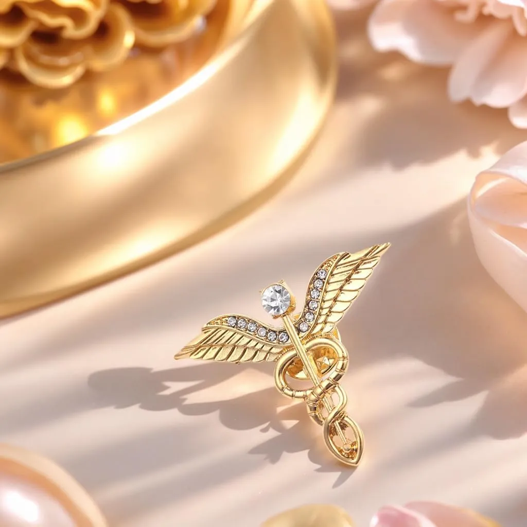 Medical Symbol Caduceus Stethoscope RN Nursing Badge Brooches Lapel Pin for Registered Nurse Doctor Rod of Asclepius Emergency Brooch Jewelry