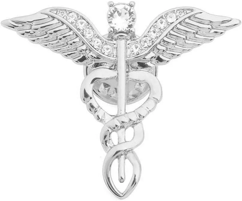 Medical Symbol Caduceus Stethoscope RN Nursing Badge Brooches Lapel Pin for Registered Nurse Doctor Rod of Asclepius Emergency Brooch Jewelry