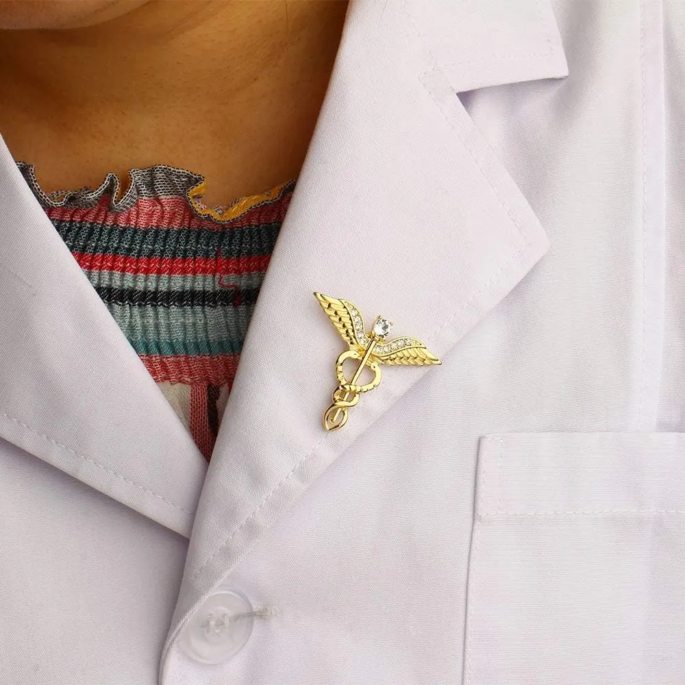 Medical Symbol Caduceus Stethoscope RN Nursing Badge Brooches Lapel Pin for Registered Nurse Doctor Rod of Asclepius Emergency Brooch Jewelry
