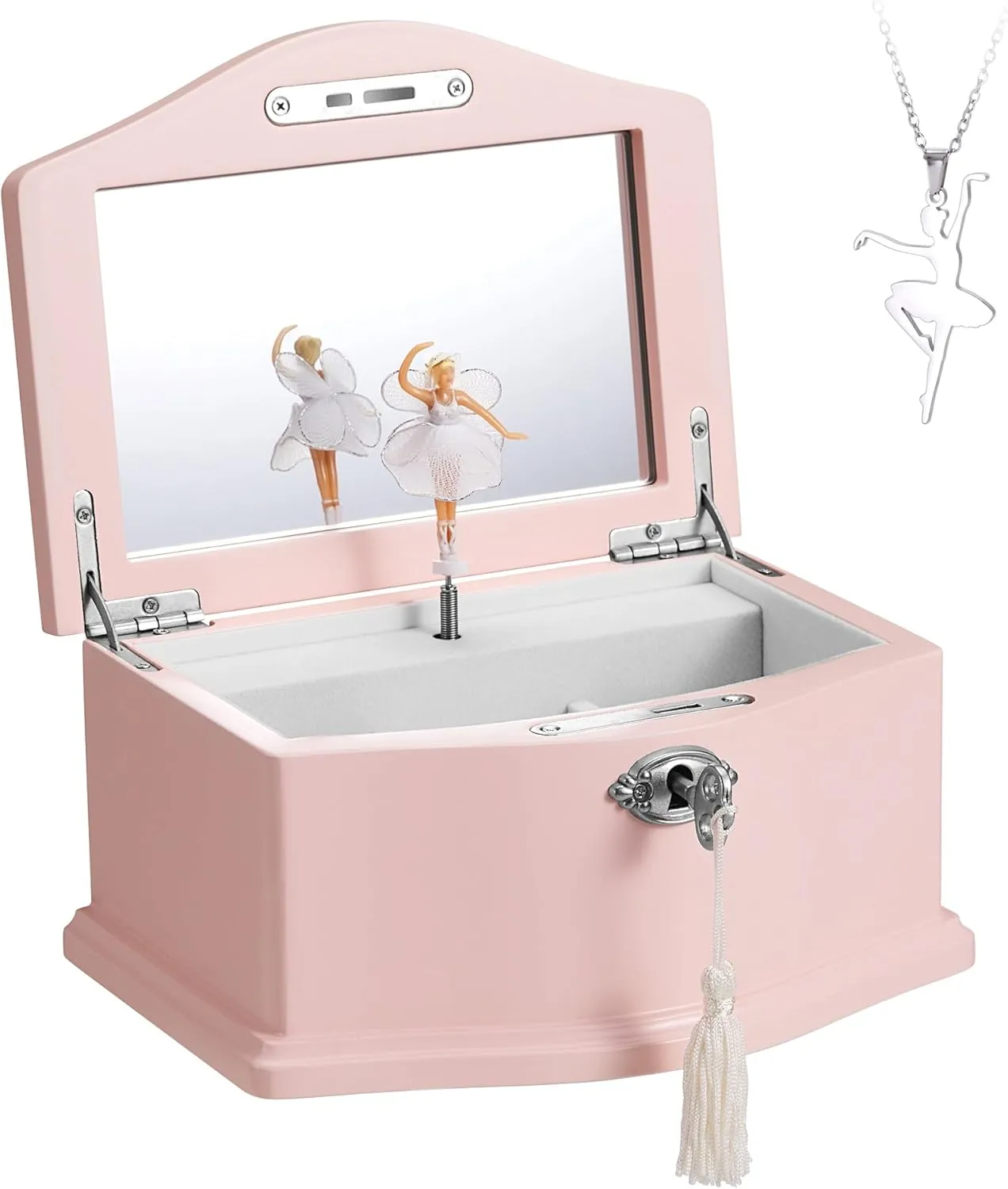 Medium Pink Ballerina Musical Jewelry Box with Mirror and Lock for Girls,Pink Kid's Jewelry Storage Music Chest,Gifts for Christmas,New Year and All Hoidays