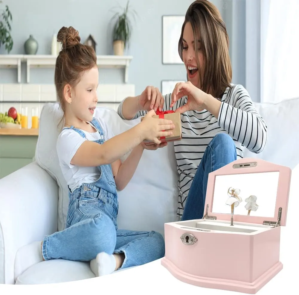 Medium Pink Ballerina Musical Jewelry Box with Mirror and Lock for Girls,Pink Kid's Jewelry Storage Music Chest,Gifts for Christmas,New Year and All Hoidays