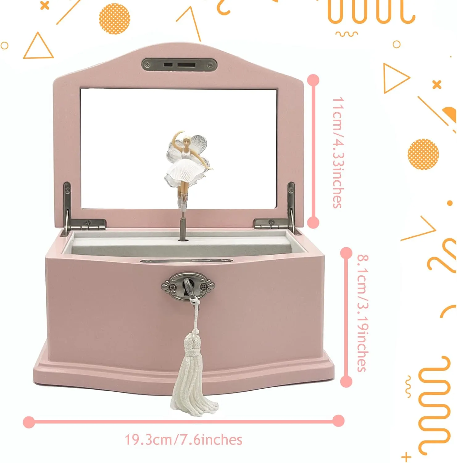 Medium Pink Ballerina Musical Jewelry Box with Mirror and Lock for Girls,Pink Kid's Jewelry Storage Music Chest,Gifts for Christmas,New Year and All Hoidays