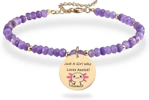 Melix Home Axolotl Gifts Bracelet Cartoon Kawaii Stuff For Fans Teen Women Birthday Present Natural Stone Bracelets