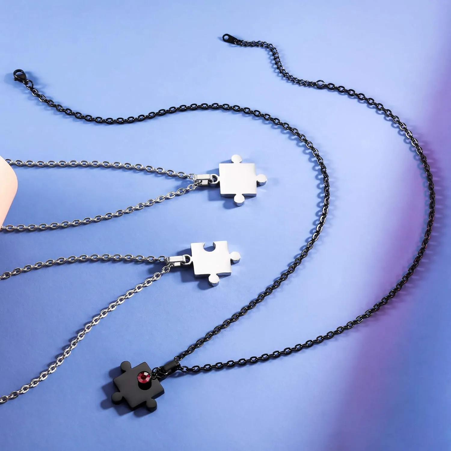 MeMeDIY Personalized Jigsaw Puzzle Pendant 2/3/4/5/6 Pieces Necklace Engraving Name Date for Couples Women Men Customized Birthstone Stainless Steel Adjustable Chain for Family Love Friendship