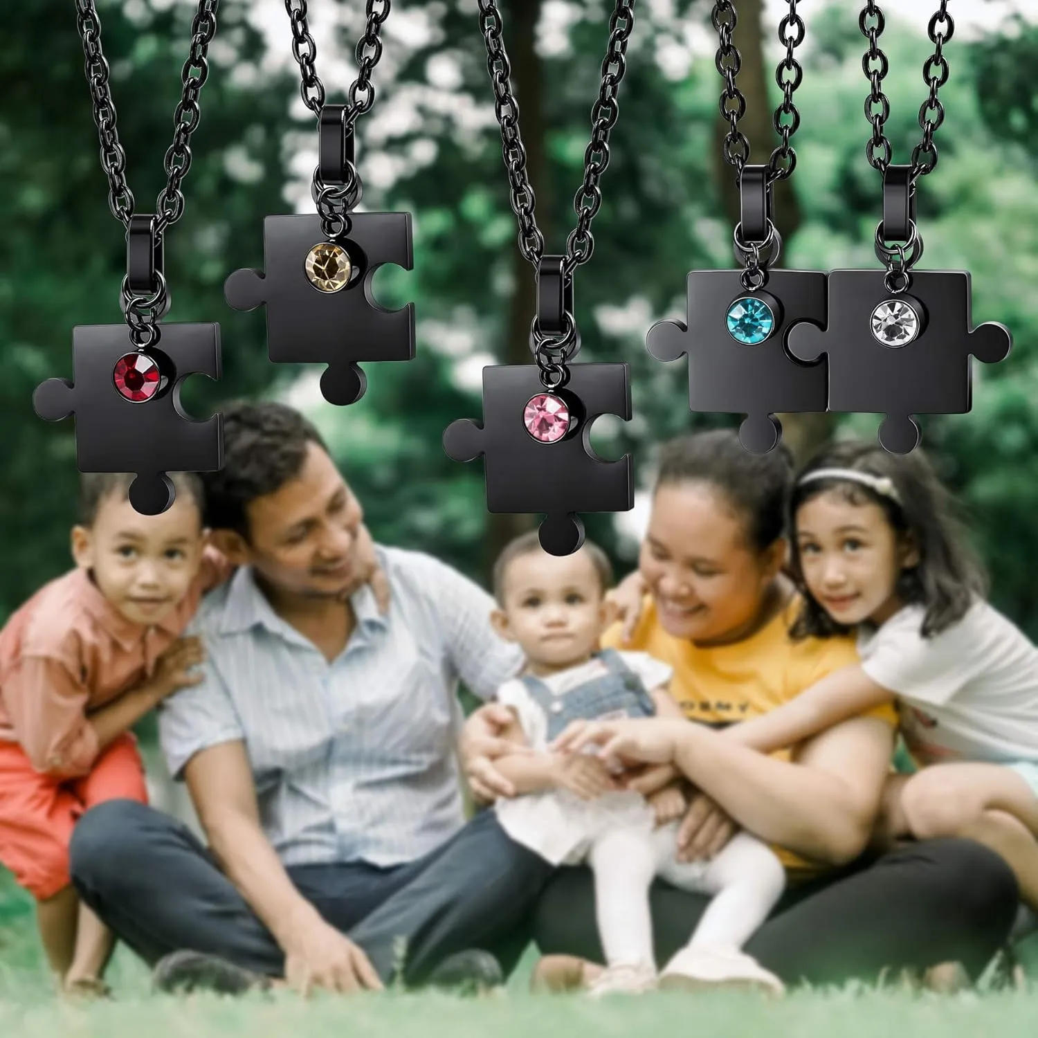 MeMeDIY Personalized Jigsaw Puzzle Pendant 2/3/4/5/6 Pieces Necklace Engraving Name Date for Couples Women Men Customized Birthstone Stainless Steel Adjustable Chain for Family Love Friendship