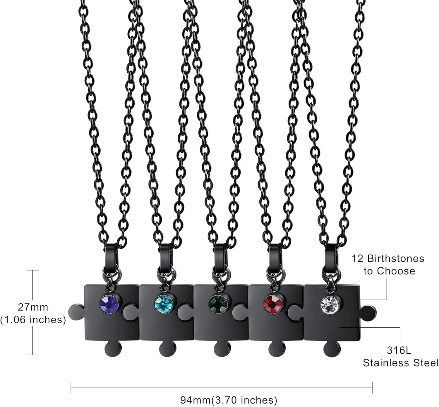 MeMeDIY Personalized Jigsaw Puzzle Pendant 2/3/4/5/6 Pieces Necklace Engraving Name Date for Couples Women Men Customized Birthstone Stainless Steel Adjustable Chain for Family Love Friendship