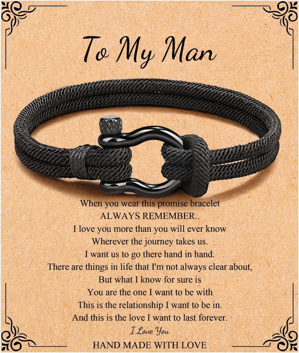Memgift To My Man Bracelet Gifts for Son Grandson Nephew Brother Dad Bracelets Birthday Father's Day Valentine's Day Gifts for Teen Boys Attention to Size