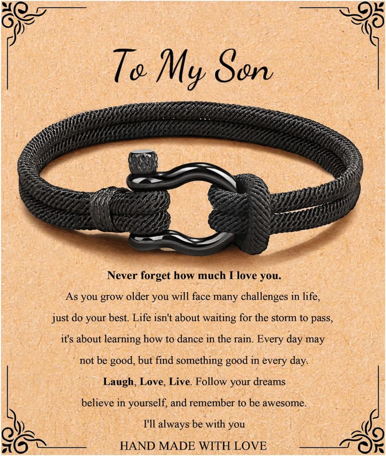 Memgift To My Man Bracelet Gifts for Son Grandson Nephew Brother Dad Bracelets Birthday Father's Day Valentine's Day Gifts for Teen Boys Attention to Size
