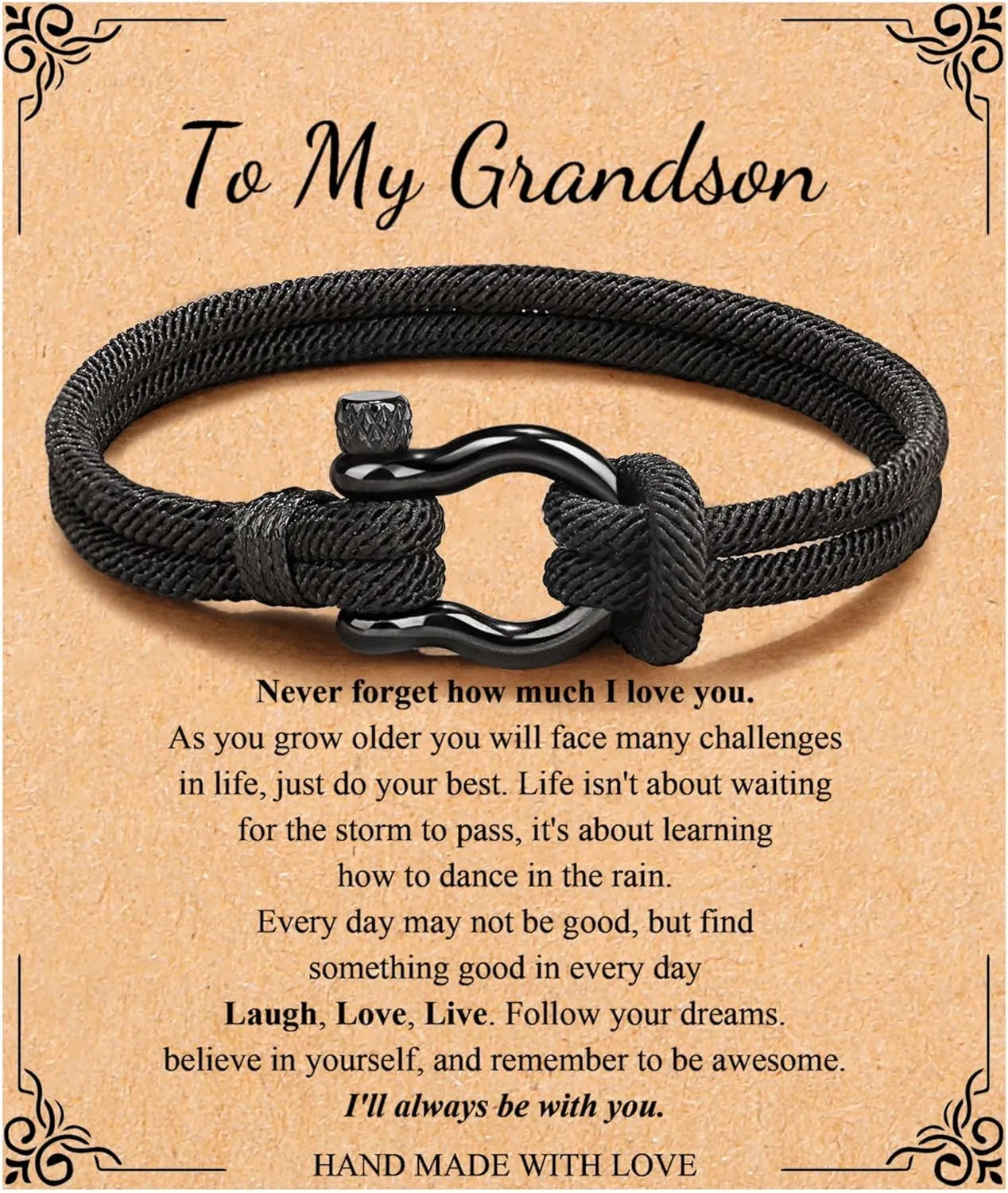 Memgift To My Man Bracelet Gifts for Son Grandson Nephew Brother Dad Bracelets Birthday Father's Day Valentine's Day Gifts for Teen Boys Attention to Size