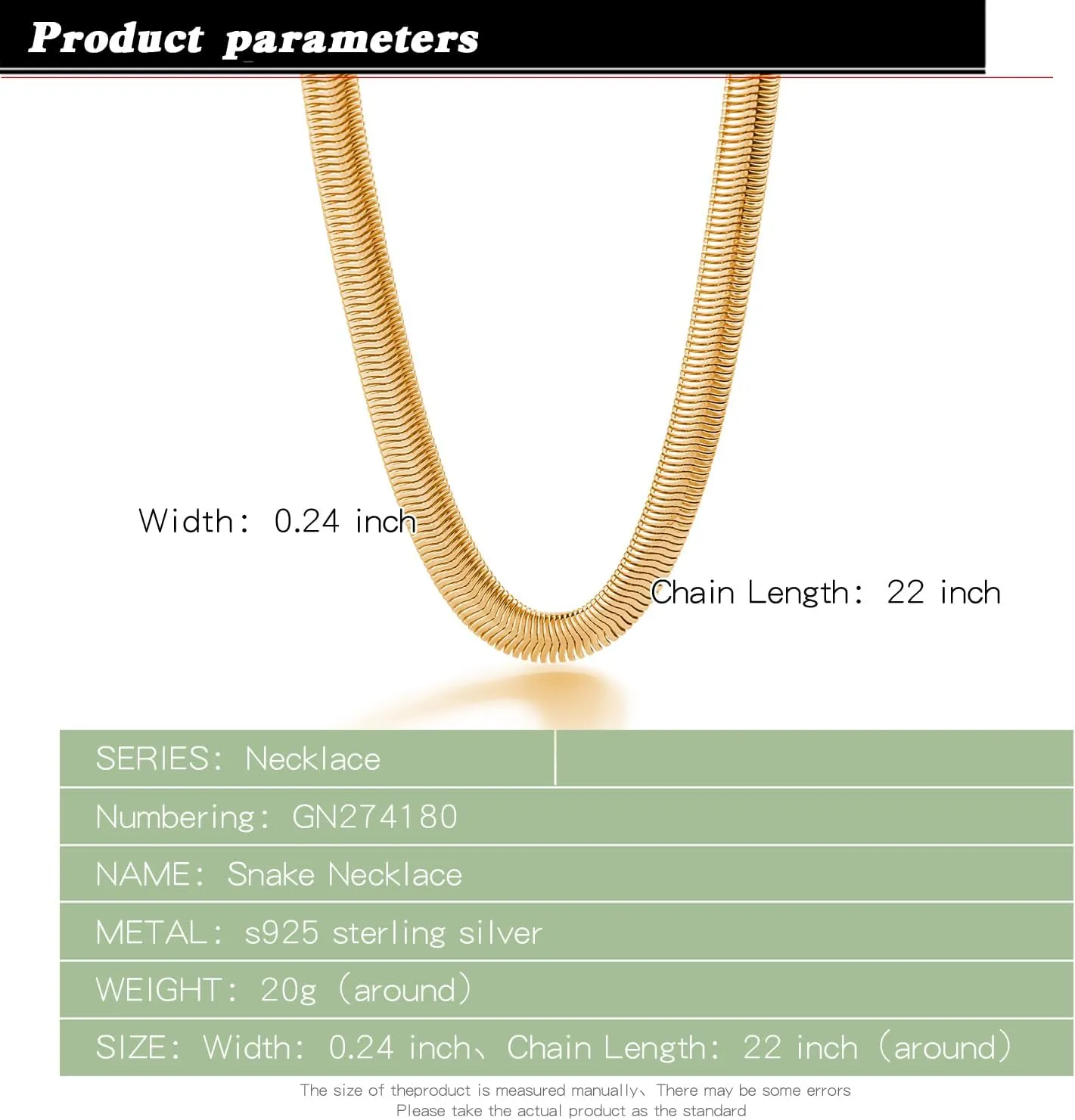 Men 925 Sterling Silver Necklace Italian 6MM-8MM Flexible Flat Snake Chain Choker 16-30 Inch 24K Gold plated Fine Jewelry Gifts for Women