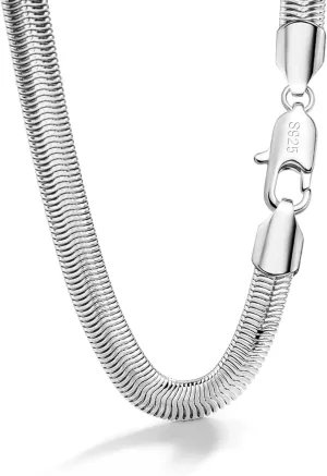 Men 925 Sterling Silver Necklace Italian 6MM-8MM Flexible Flat Snake Chain Choker 16-30 Inch 24K Gold plated Fine Jewelry Gifts for Women