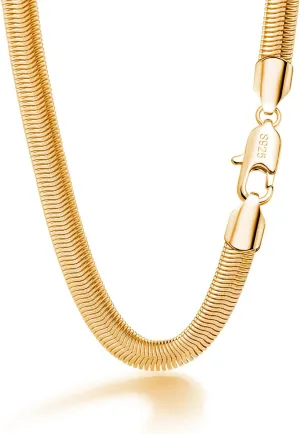 Men 925 Sterling Silver Necklace Italian 6MM-8MM Flexible Flat Snake Chain Choker 16-30 Inch 24K Gold plated Fine Jewelry Gifts for Women