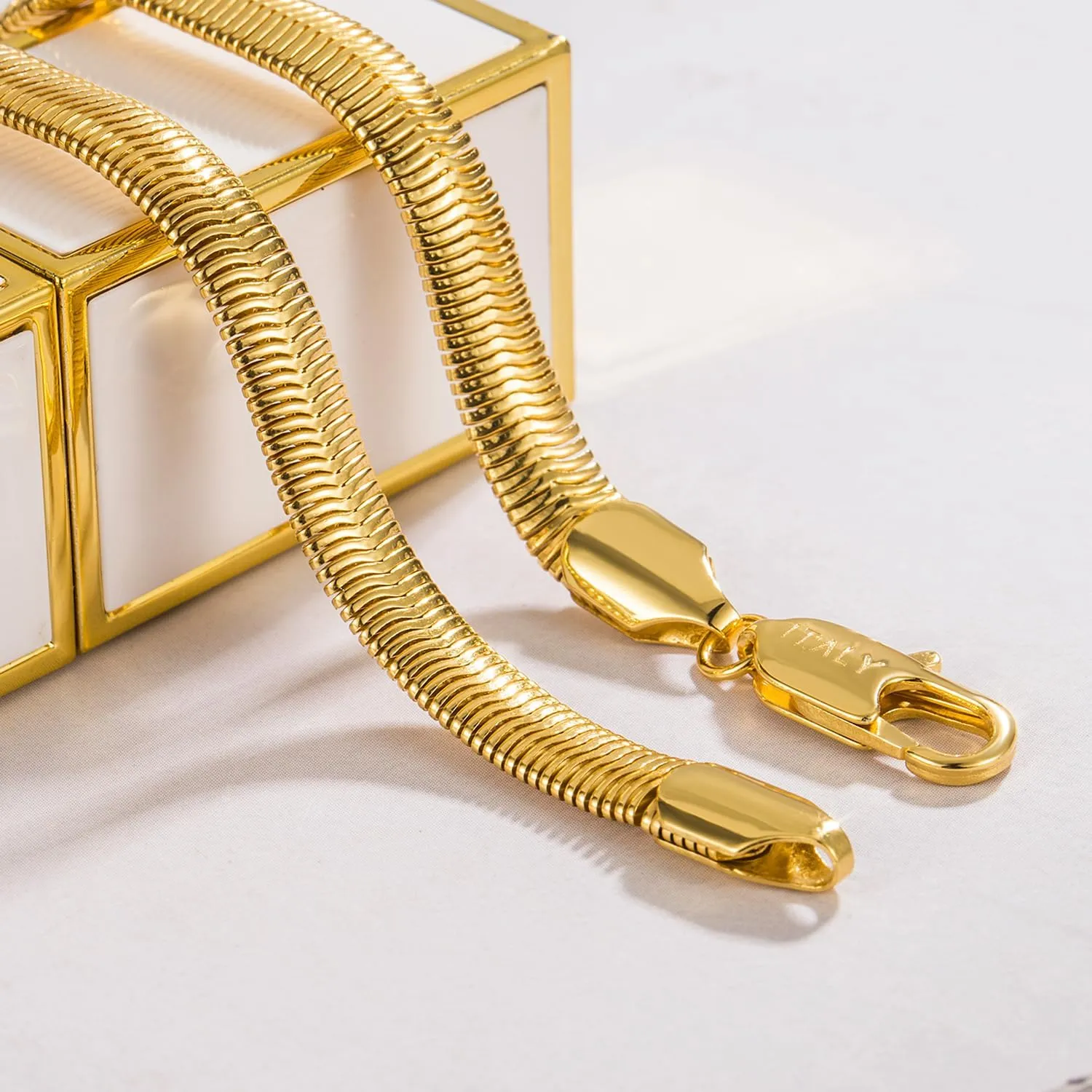 Men 925 Sterling Silver Necklace Italian 6MM-8MM Flexible Flat Snake Chain Choker 16-30 Inch 24K Gold plated Fine Jewelry Gifts for Women