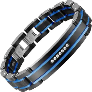 Men Bracelet Stainless Steel men black bracelet Link diamond silver bracelet blue particles jewelry Men chain Gift Boxes