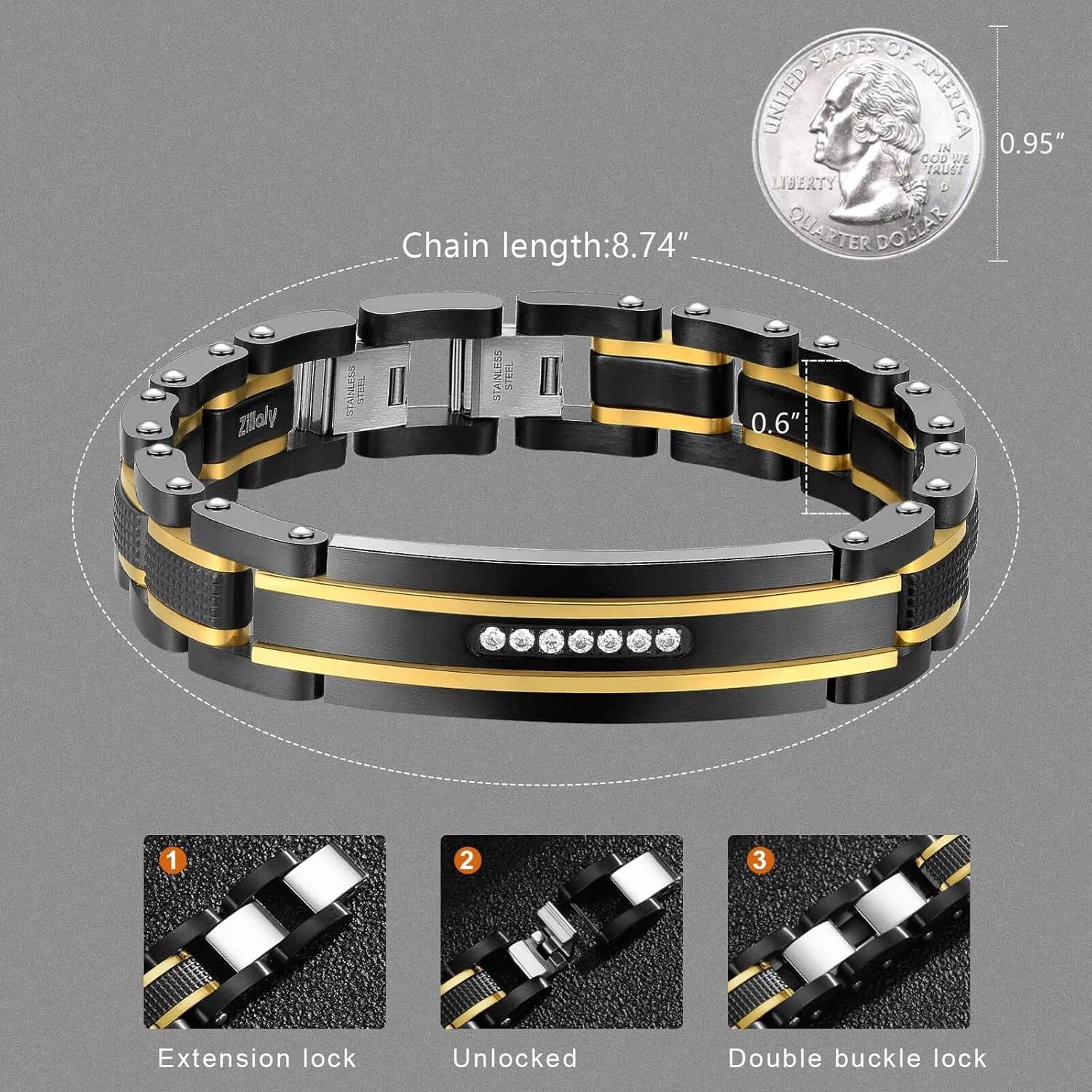 Men Bracelet Stainless Steel men black bracelet Link diamond silver bracelet blue particles jewelry Men chain Gift Boxes