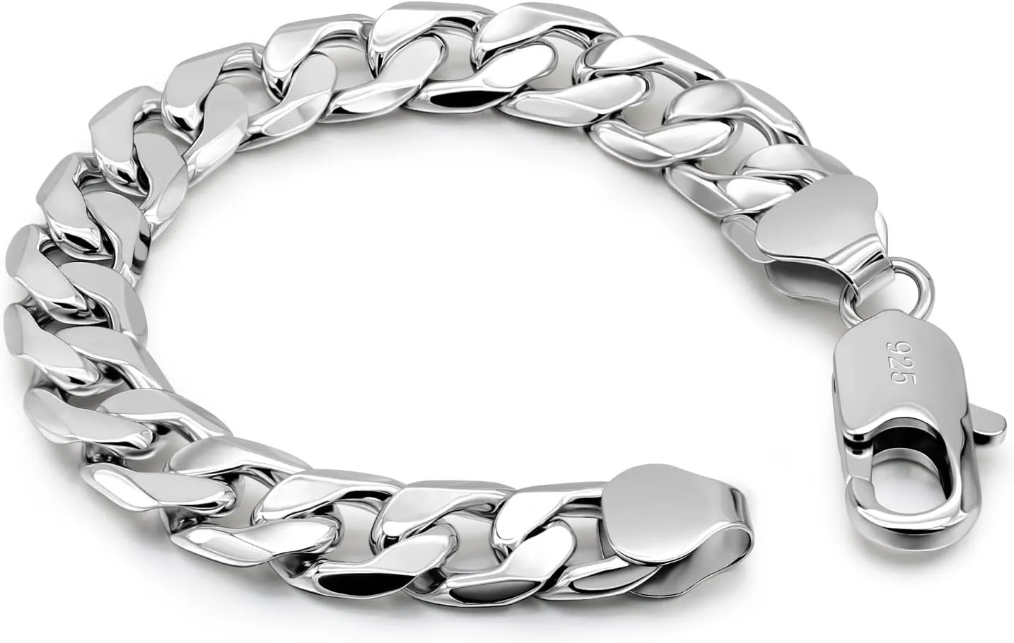 Men Italy 925 Sterling Silver Bracelet 10MM-12MM Diamond Cut Cuban Link Chain 7 "7.5" 8 "8.5" 9 "9.5" 10" Fine Cuff Jewelry Gifts for Man Women