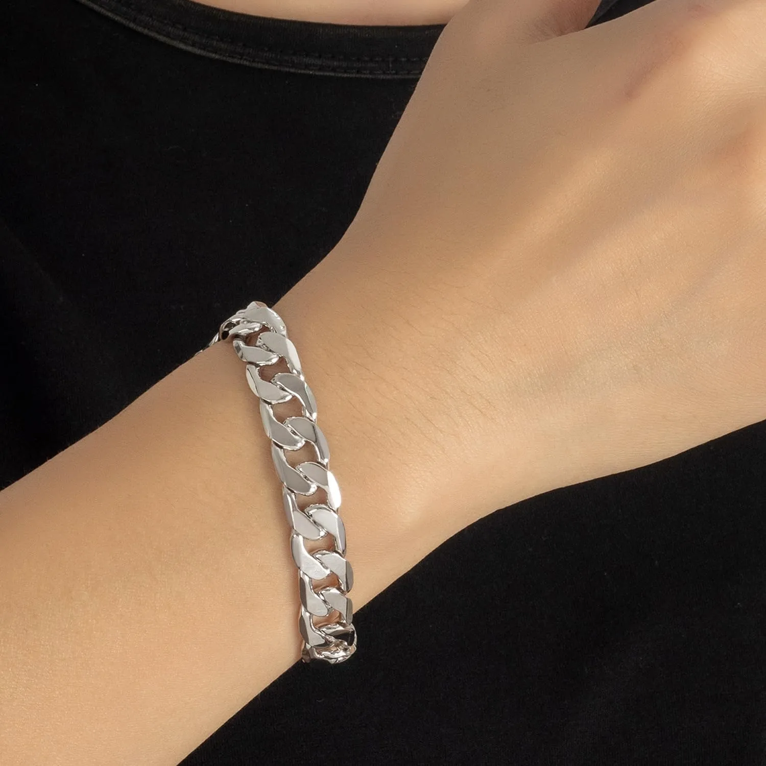 Men Italy 925 Sterling Silver Bracelet 10MM-12MM Diamond Cut Cuban Link Chain 7 "7.5" 8 "8.5" 9 "9.5" 10" Fine Cuff Jewelry Gifts for Man Women