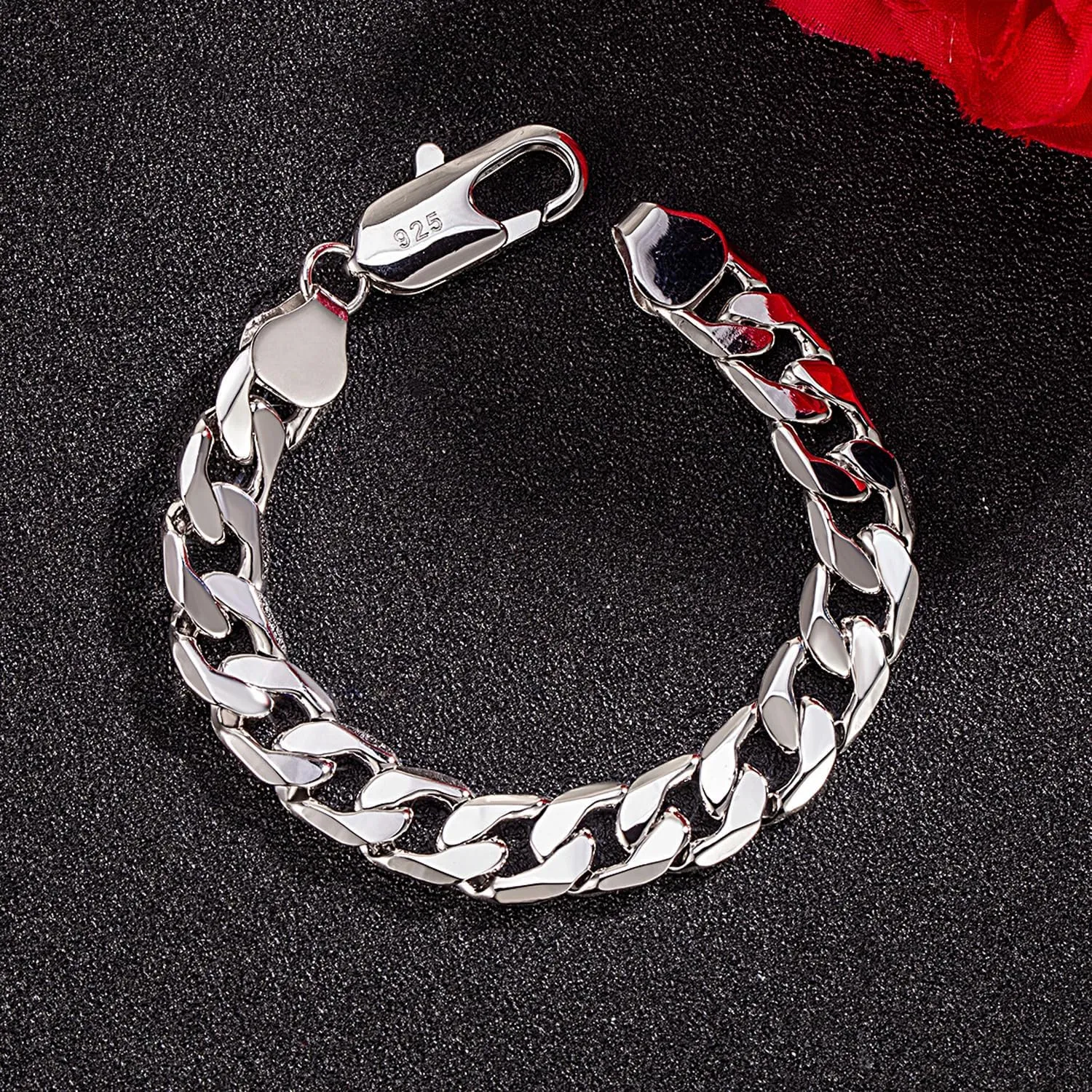 Men Italy 925 Sterling Silver Bracelet 10MM-12MM Diamond Cut Cuban Link Chain 7 "7.5" 8 "8.5" 9 "9.5" 10" Fine Cuff Jewelry Gifts for Man Women
