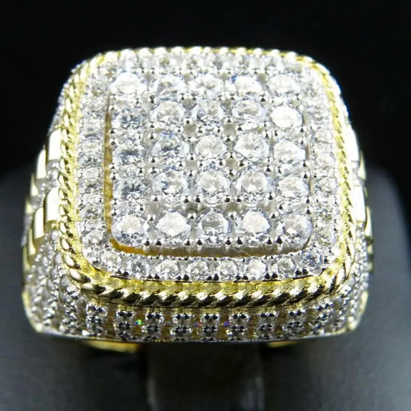 Men Ring 14K Gold Cluster Iced Out Lab Simulated Diamond Band Micropave Bling Ring Men's Hip Hop Ring Band Ring Personalized Jewelry Silver Gold Mens Pinky Ring Luxury Bling Party Ring Size 9