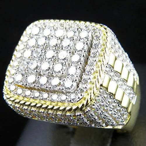 Men Ring 14K Gold Cluster Iced Out Lab Simulated Diamond Band Micropave Bling Ring Men's Hip Hop Ring Band Ring Personalized Jewelry Silver Gold Mens Pinky Ring Luxury Bling Party Ring Size 9