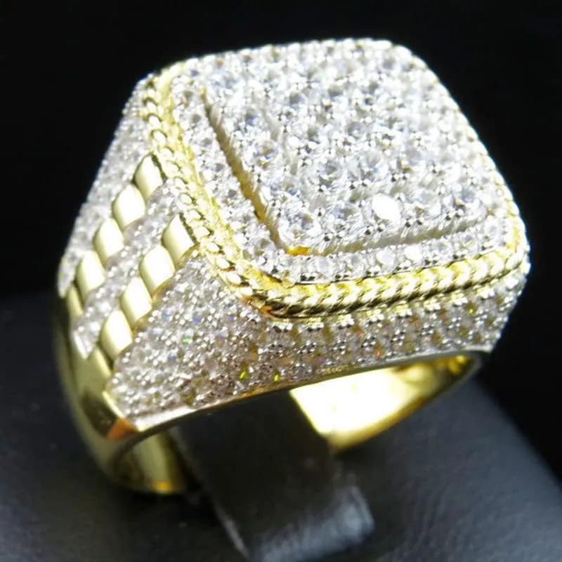 Men Ring 14K Gold Cluster Iced Out Lab Simulated Diamond Band Micropave Bling Ring Men's Hip Hop Ring Band Ring Personalized Jewelry Silver Gold Mens Pinky Ring Luxury Bling Party Ring Size 9