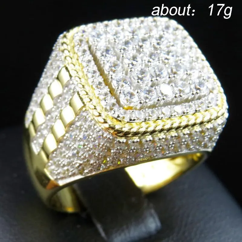Men Ring 14K Gold Cluster Iced Out Lab Simulated Diamond Band Micropave Bling Ring Men's Hip Hop Ring Band Ring Personalized Jewelry Silver Gold Mens Pinky Ring Luxury Bling Party Ring Size 9