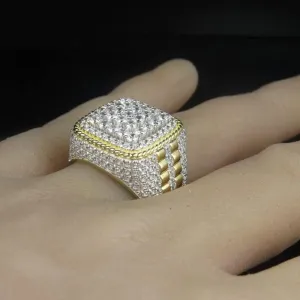 Men Ring 14K Gold Cluster Iced Out Lab Simulated Diamond Band Micropave Bling Ring Men's Hip Hop Ring Band Ring Personalized Jewelry Silver Gold Mens Pinky Ring Luxury Bling Party Ring Size 9
