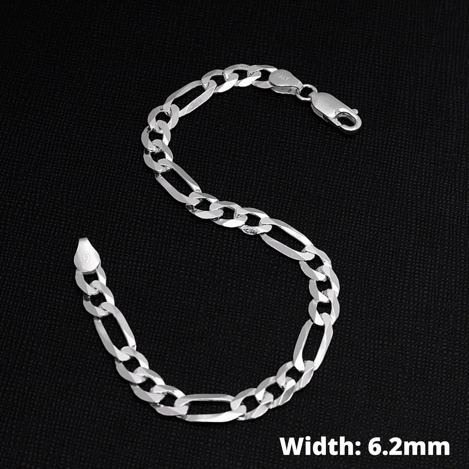 Mens Solid 925 Sterling Silver Chain Bracelet - 6.2mm Figaro Links Chain Bracelet for Men and Women Length 17.5cm 18.5cm, 19.5cm, 20cm, 21cm and 23cm