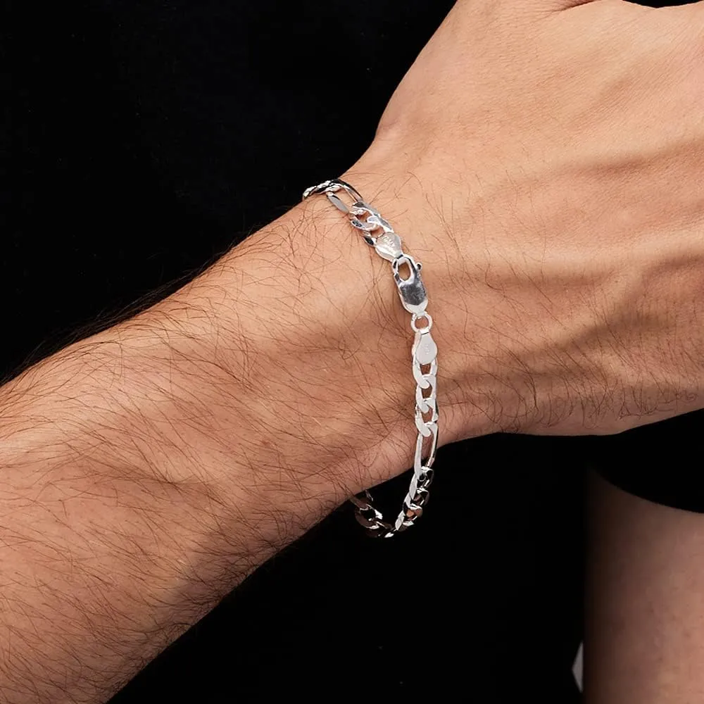 Mens Solid 925 Sterling Silver Chain Bracelet - 6.2mm Figaro Links Chain Bracelet for Men and Women Length 17.5cm 18.5cm, 19.5cm, 20cm, 21cm and 23cm