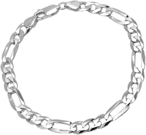 Mens Solid 925 Sterling Silver Chain Bracelet - 6.2mm Figaro Links Chain Bracelet for Men and Women Length 17.5cm 18.5cm, 19.5cm, 20cm, 21cm and 23cm