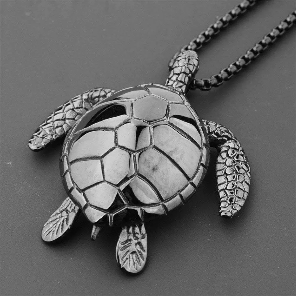 Men's Stainless Steel Tortoise Pendant Necklace Sea Turtle Design Silver/Gold/Black/Rainbow