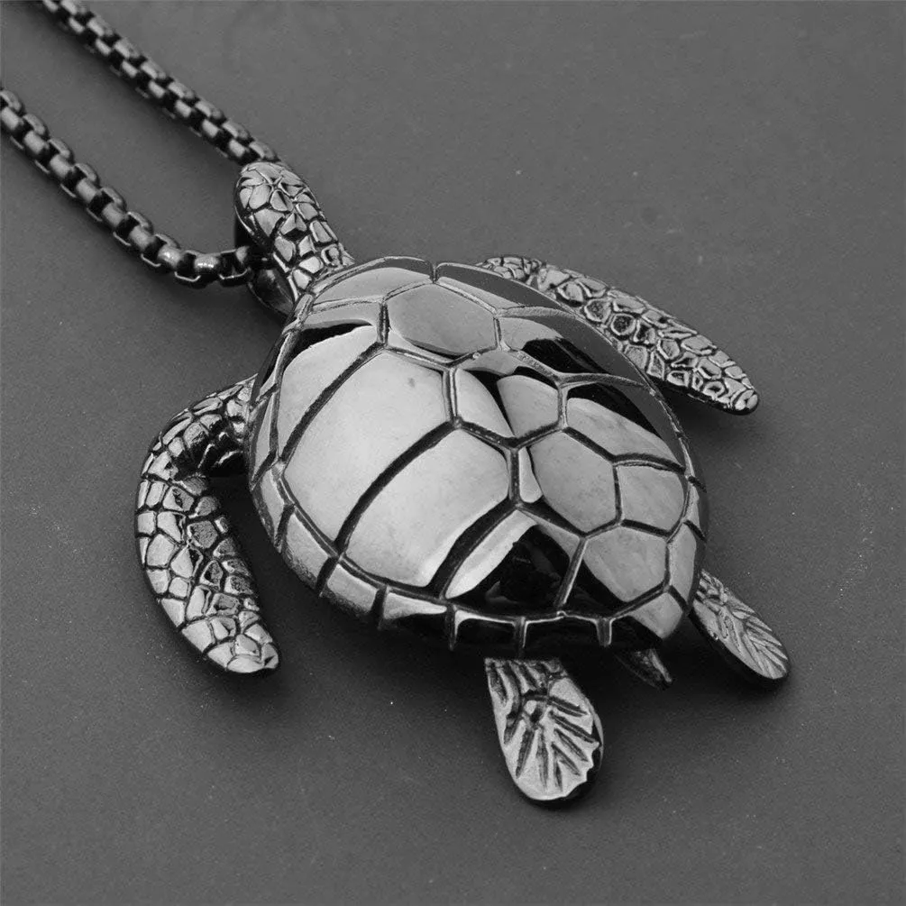 Men's Stainless Steel Tortoise Pendant Necklace Sea Turtle Design Silver/Gold/Black/Rainbow