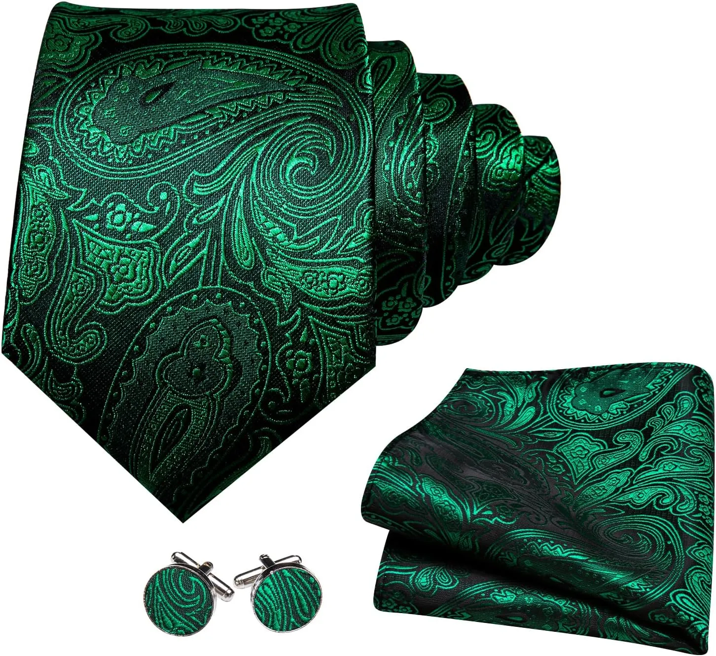 Men's Tie Sets Floral Paisley Woven Necktie Pocket Square Cufflinks with Lapel Pin Brooch Tie Clip Tie Ring