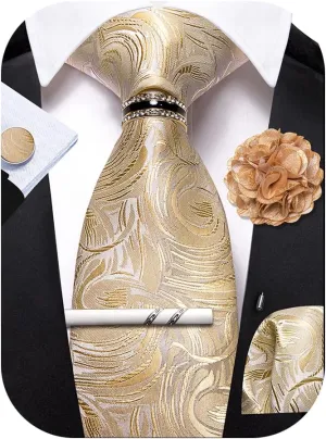 Men's Tie Sets Floral Paisley Woven Necktie Pocket Square Cufflinks with Lapel Pin Brooch Tie Clip Tie Ring